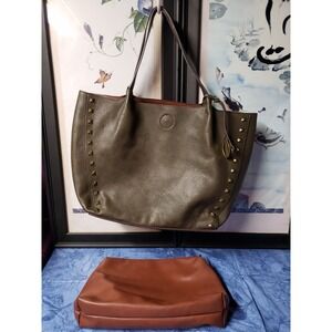 Carlos by Carlos‎ SANTANA SERENA TOTE BROWN STUDED DETAIL 16X5X12"
